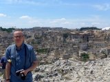 Peter on the rocks overlooking Matera